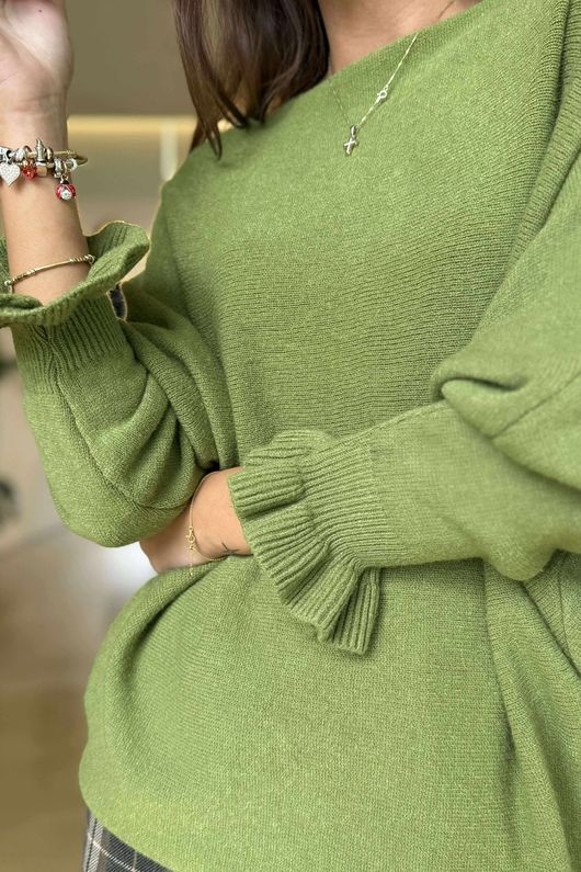 Conrad Batwing Ruffle Cuff Knit Olive 